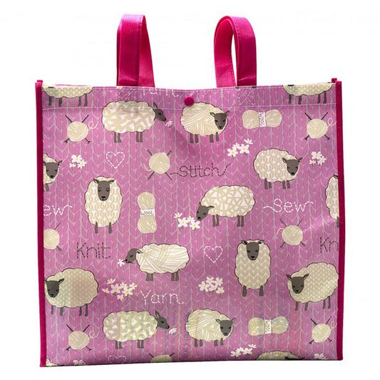 Reusable Tote, 10 x 38 x 35cm, Stitched Sheep, Pink