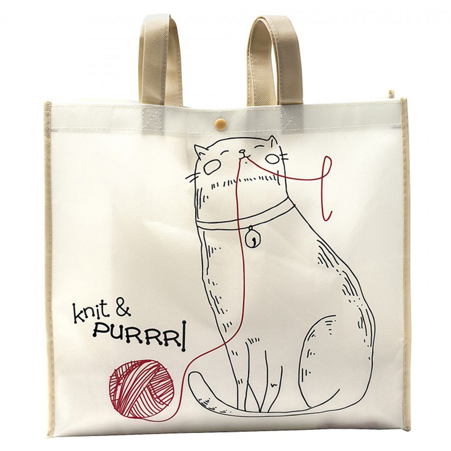 Reusable Tote, 10 x 38 x 35cm, Knit & Purl Cat, Cream and Red