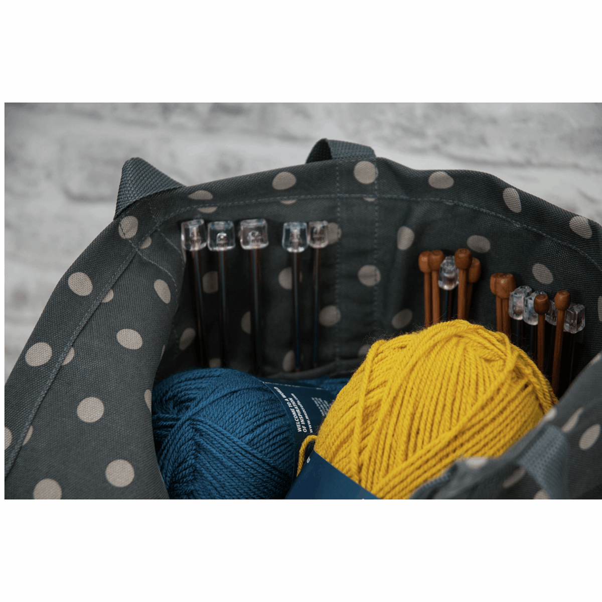 Deluxe Knitting Bag with Pin Storage (Reversible) - Charcoal Spot