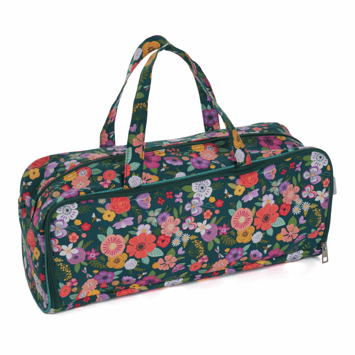 Knitting Bag with Pin Case - Teal Floral Garden