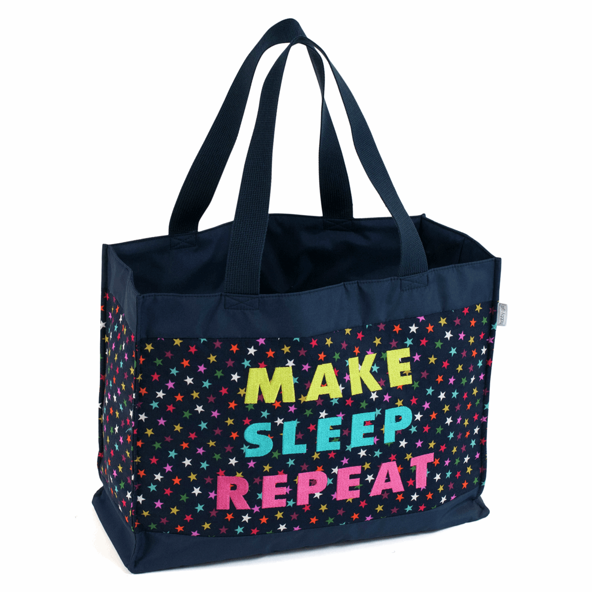 Navy Stars Embroidered Slogan Shoulder Tote Craft Bag