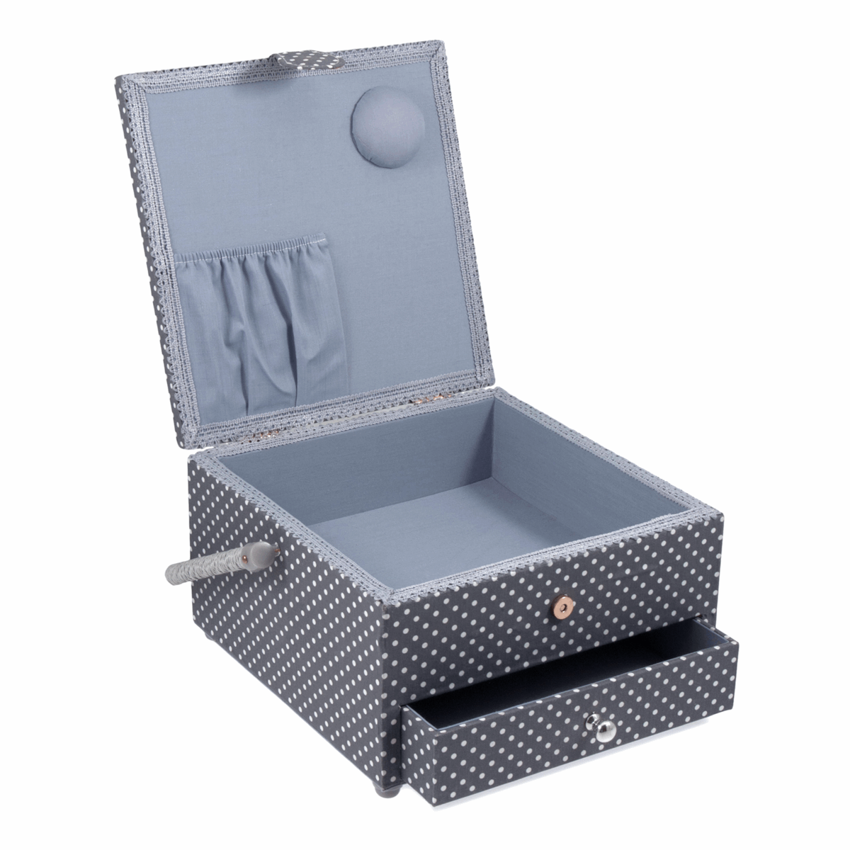 Mini Grey Spot Sewing Box with Drawer - Large