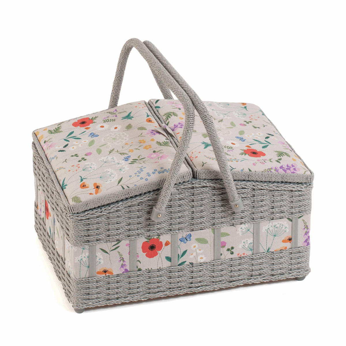 Wildflowers Twin-Lidded Wicker Hamper Sewing Box - Large