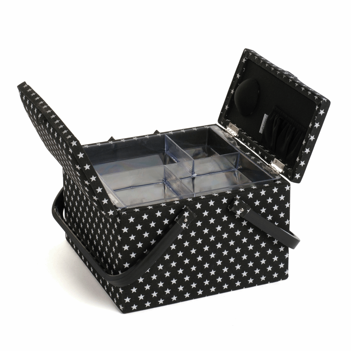 Black Star Design Sewing Box with Twin Lid - Large Square