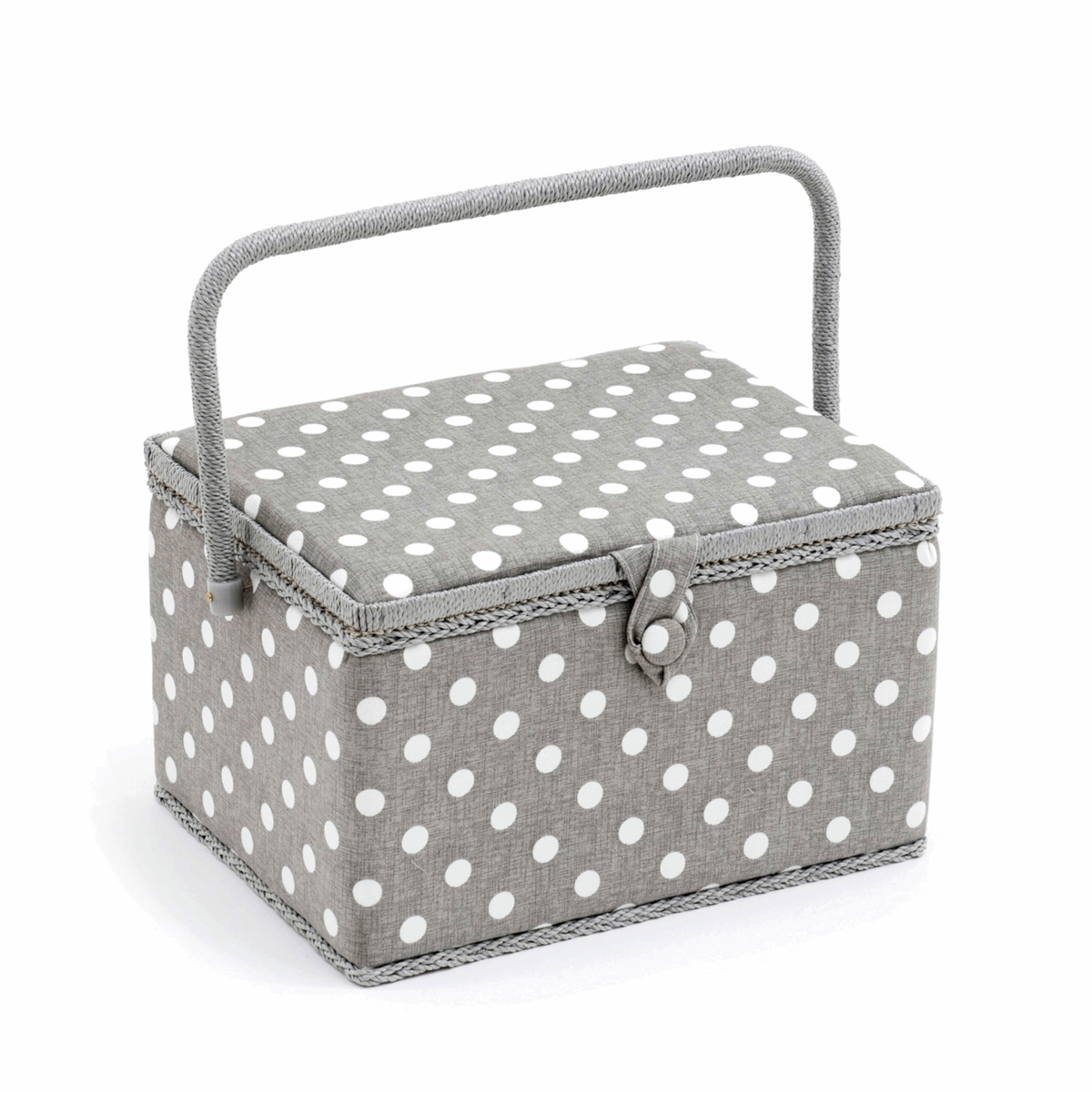 Grey Linen Polka Dot Sewing Box - Large