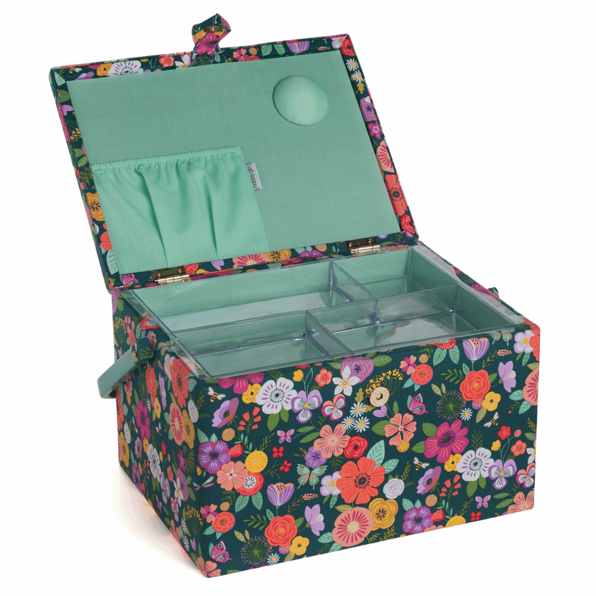 Teal Garden Floral Sewing Box - Large