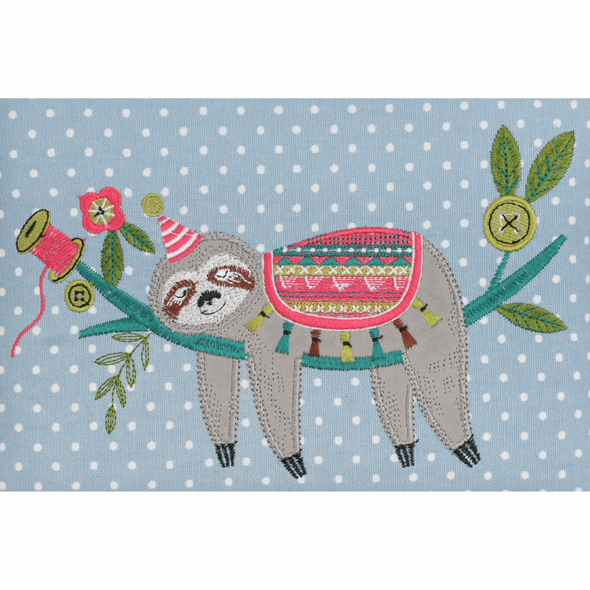 Embroidered Sloth Sewing Box - Medium