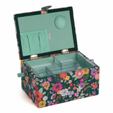 Embroidered Teal Floral Garden Sewing Box - Medium