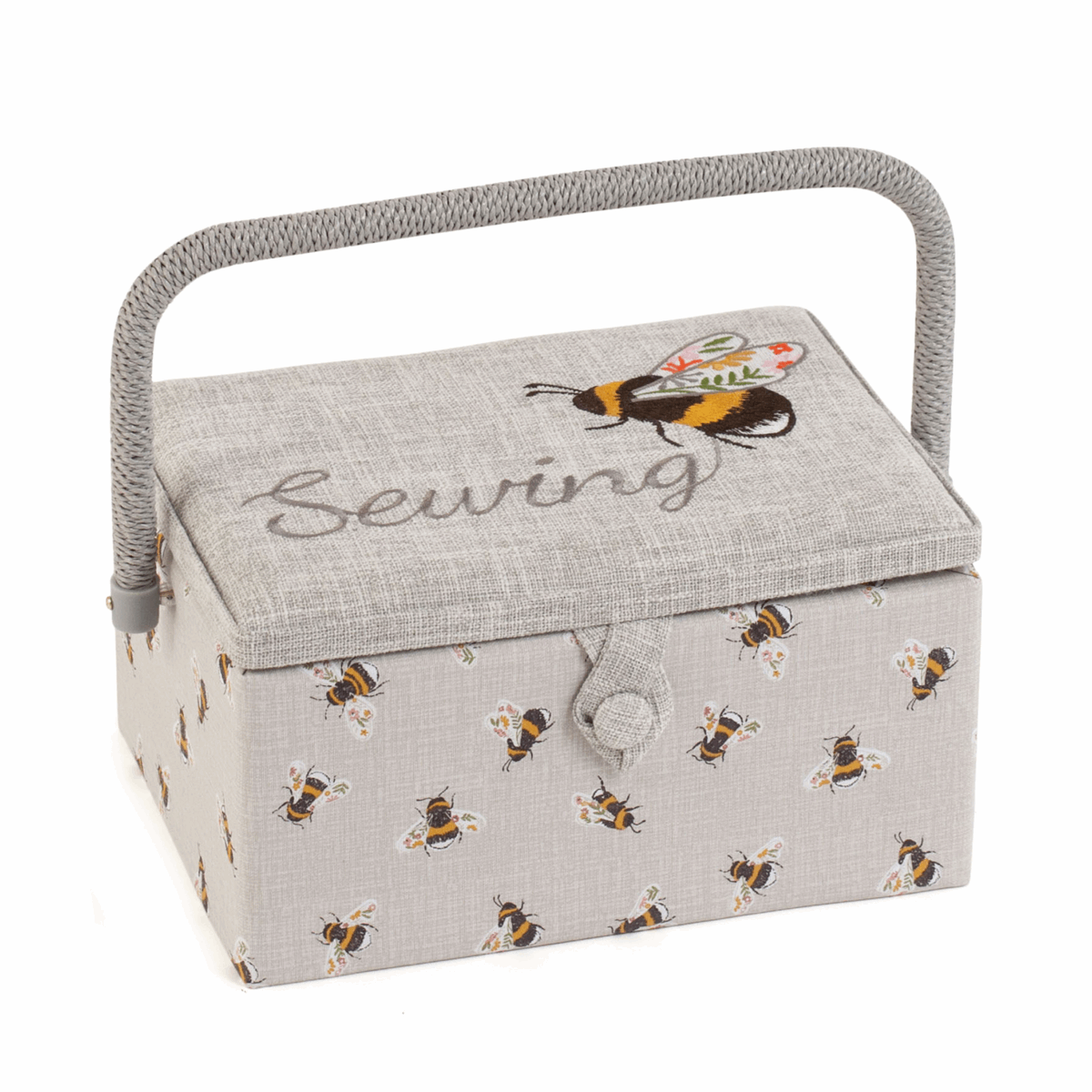 Bee Sewing Box with Embroidered Lid - Medium