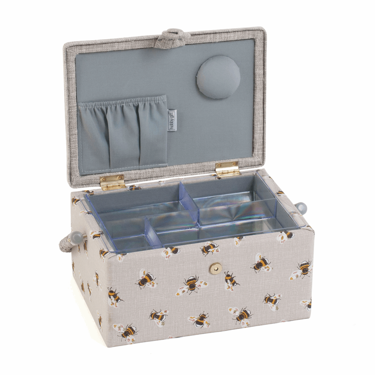 Bee Happy Sewing Box with Embroidered Lid - Medium