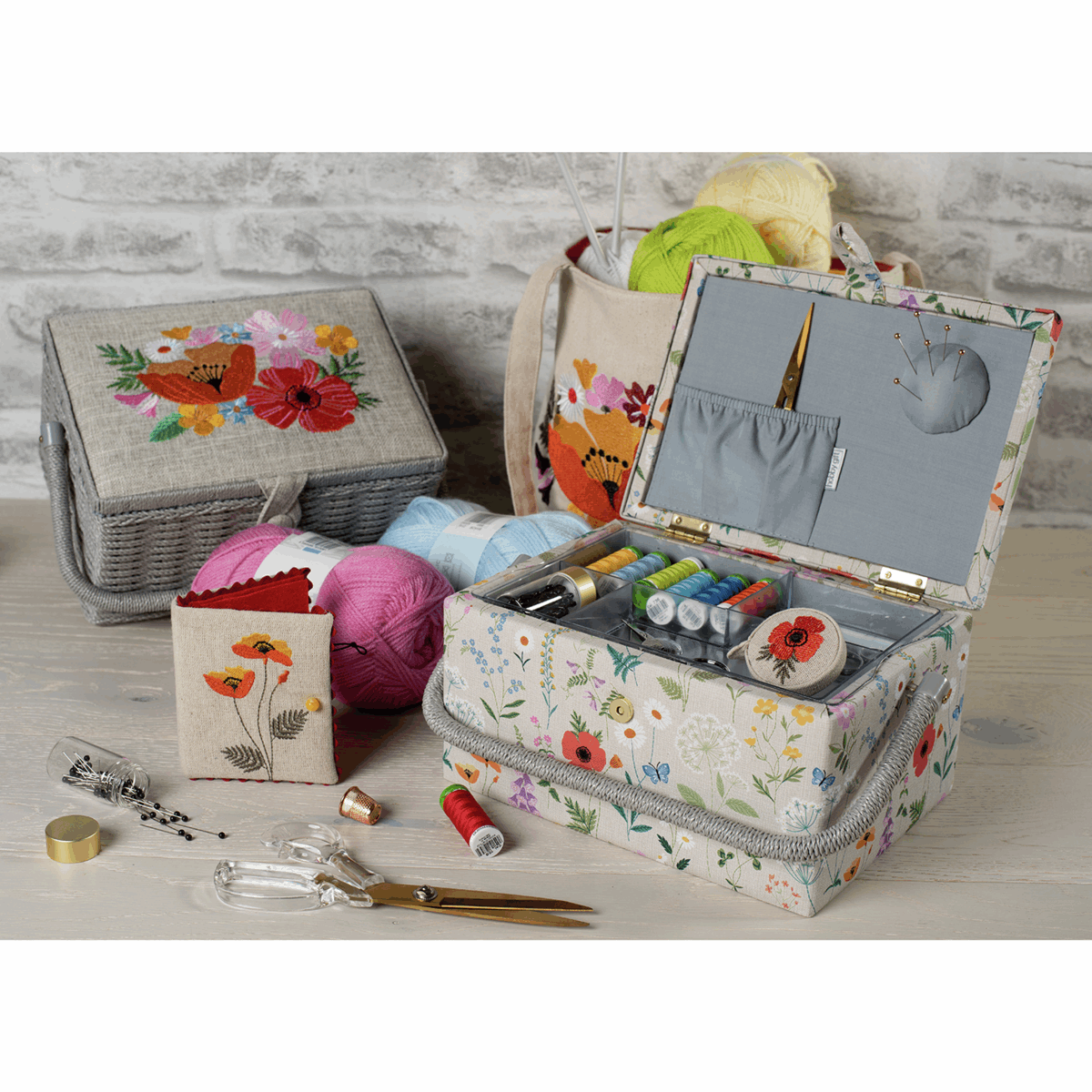 Wildflowers Sewing Box with Embroidered Lid - Medium