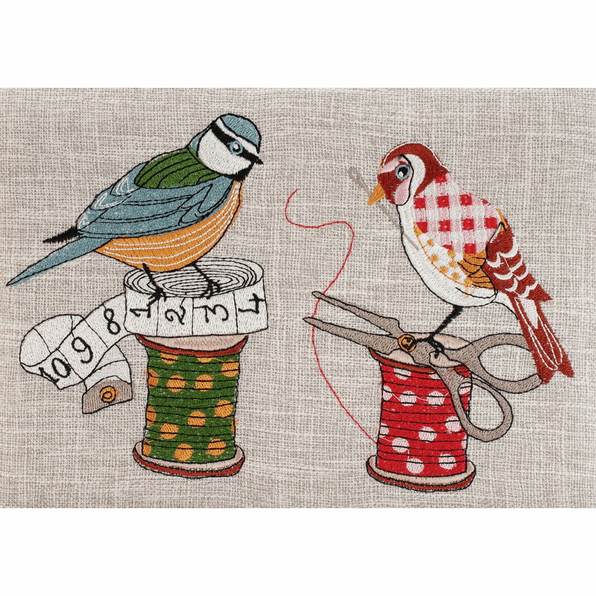 Birds on Bobbin Sewing Box with Embroidered Lid - Medium