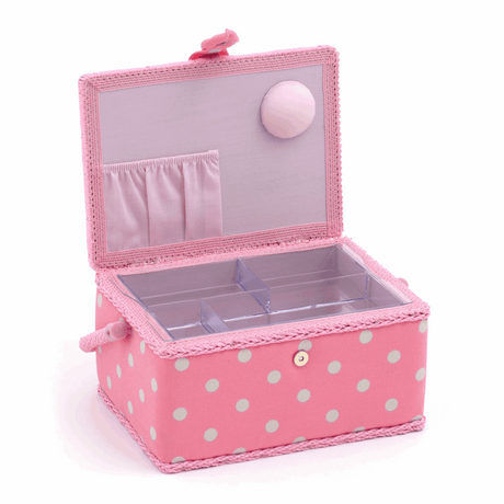 Flamingo Polka Dot Sewing Box - Medium