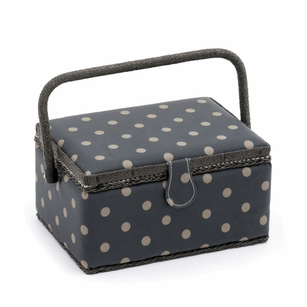 Charcoal Polka Dot Sewing Box - Medium (Matt PVC)