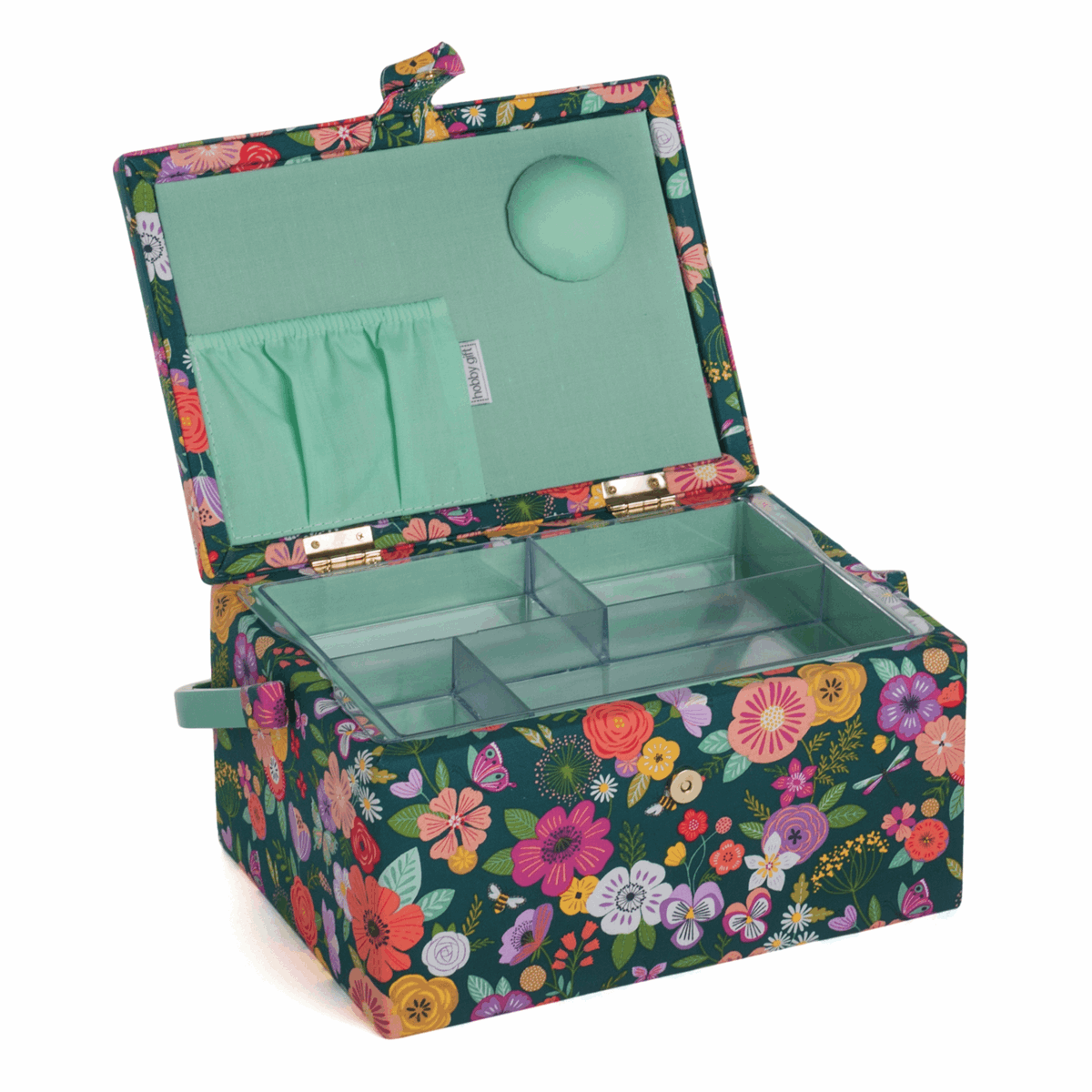 Teal Floral Garden Sewing Box - Medium