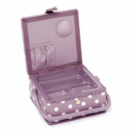 Mauve Spot Sewing Box - Small Square