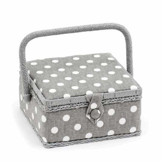 Grey Linen Polka Dot Sewing Box - Small