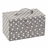 Grey Linen Polka Dot Sewing Box - 3 Drawers XLarge