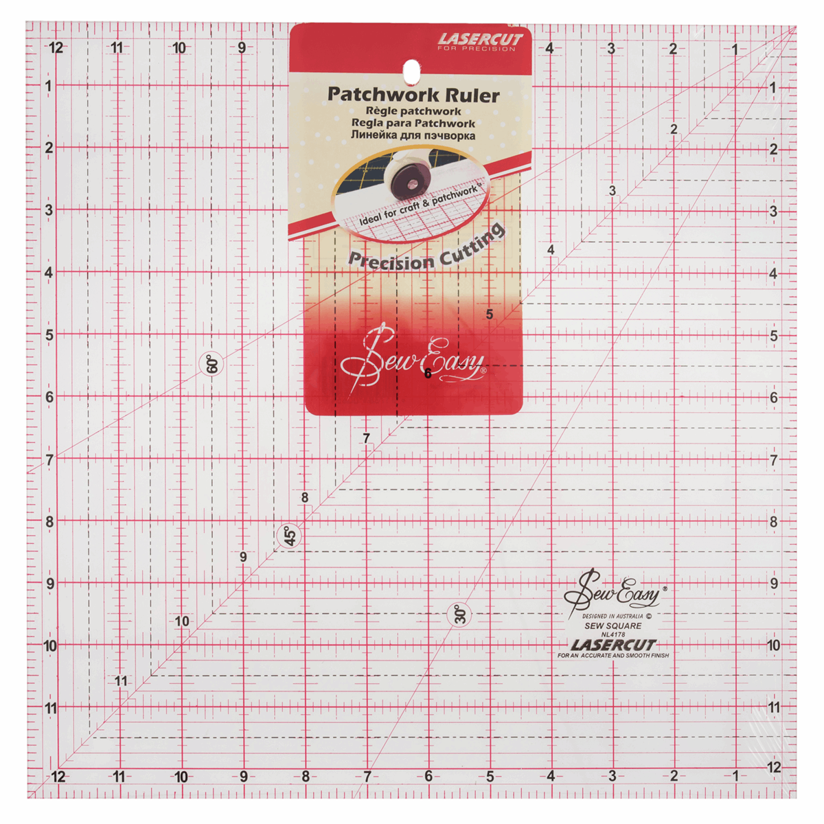 Sew Easy Square Quilting Ruler - 12.5 x12.5in