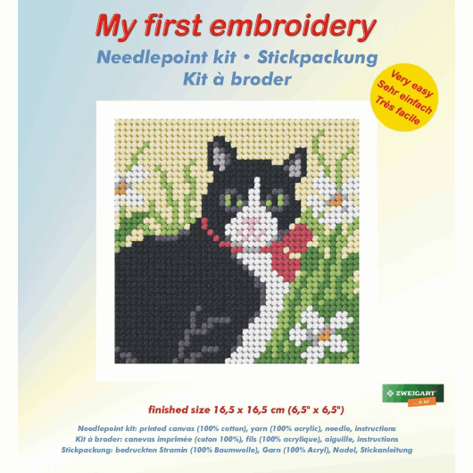 My First Embroidery Needlepoint Kit - Black & White Cat