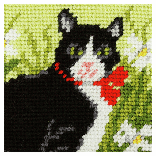 My First Embroidery Needlepoint Kit - Black & White Cat