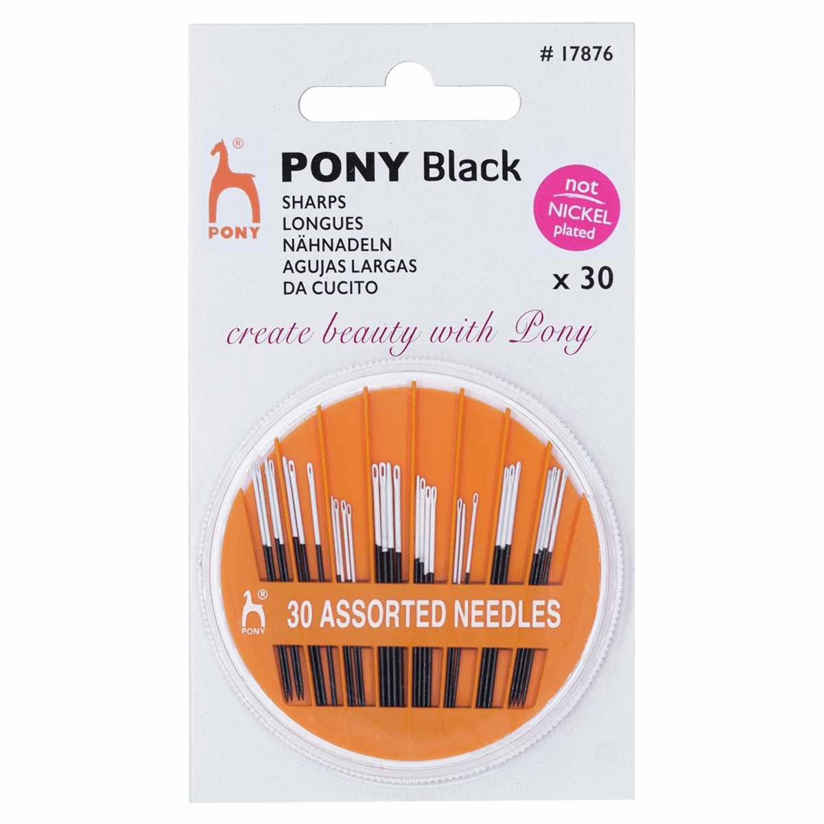 Pony Hand Sewing Needles - Assorted Black with White Eye