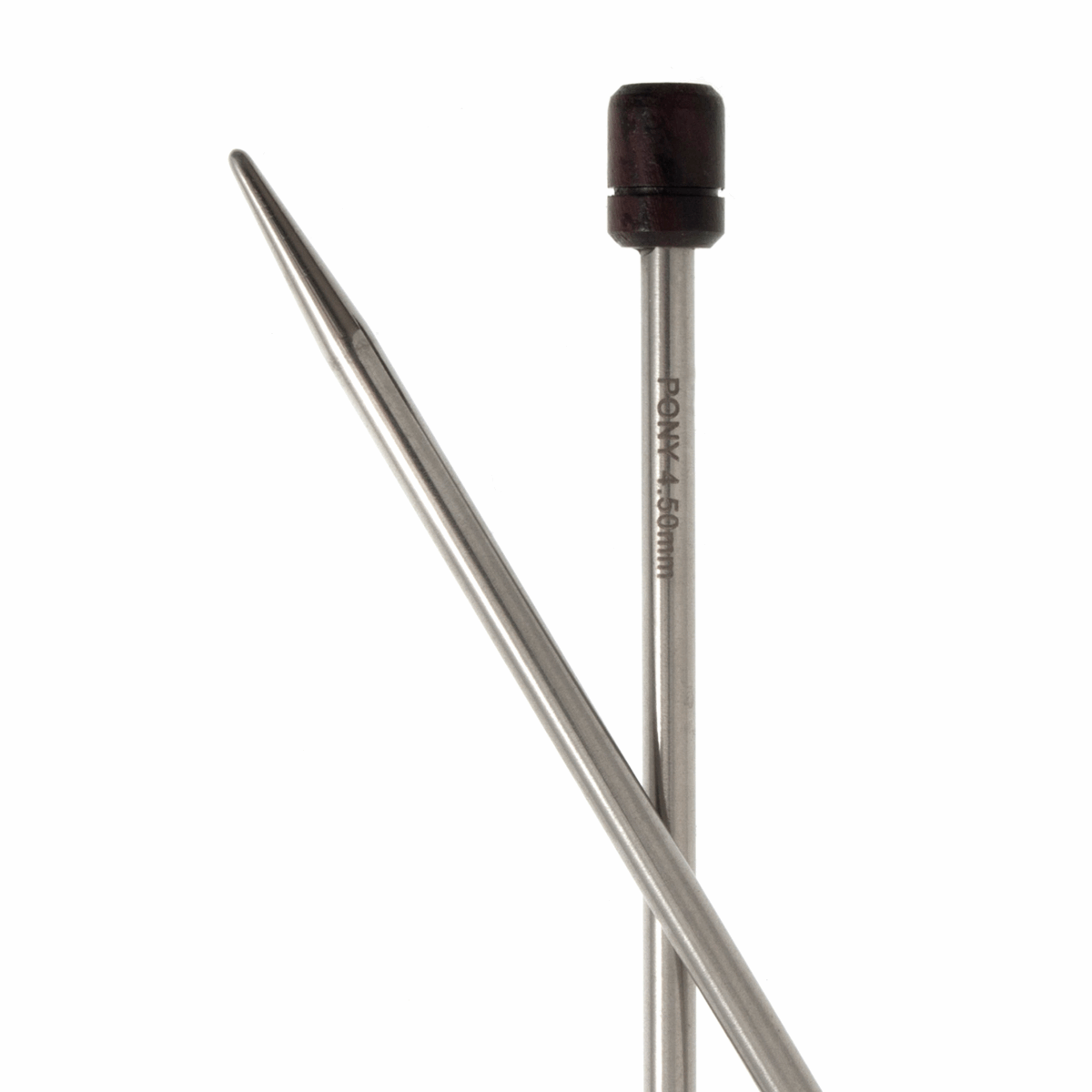 PONY 'Elan' Single-Ended Stainless Steel Knitting Pins with Rosewood Knob - 35cm x 4.50mm