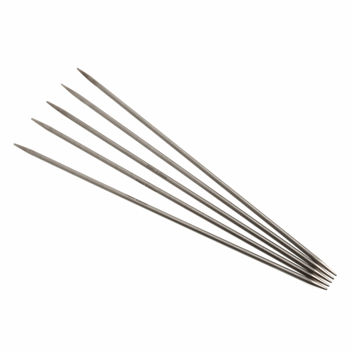 PONY 'Elan' Double-Ended Stainless Steel Knitting Pins - 20cm x 3.25mm (Set of 5)