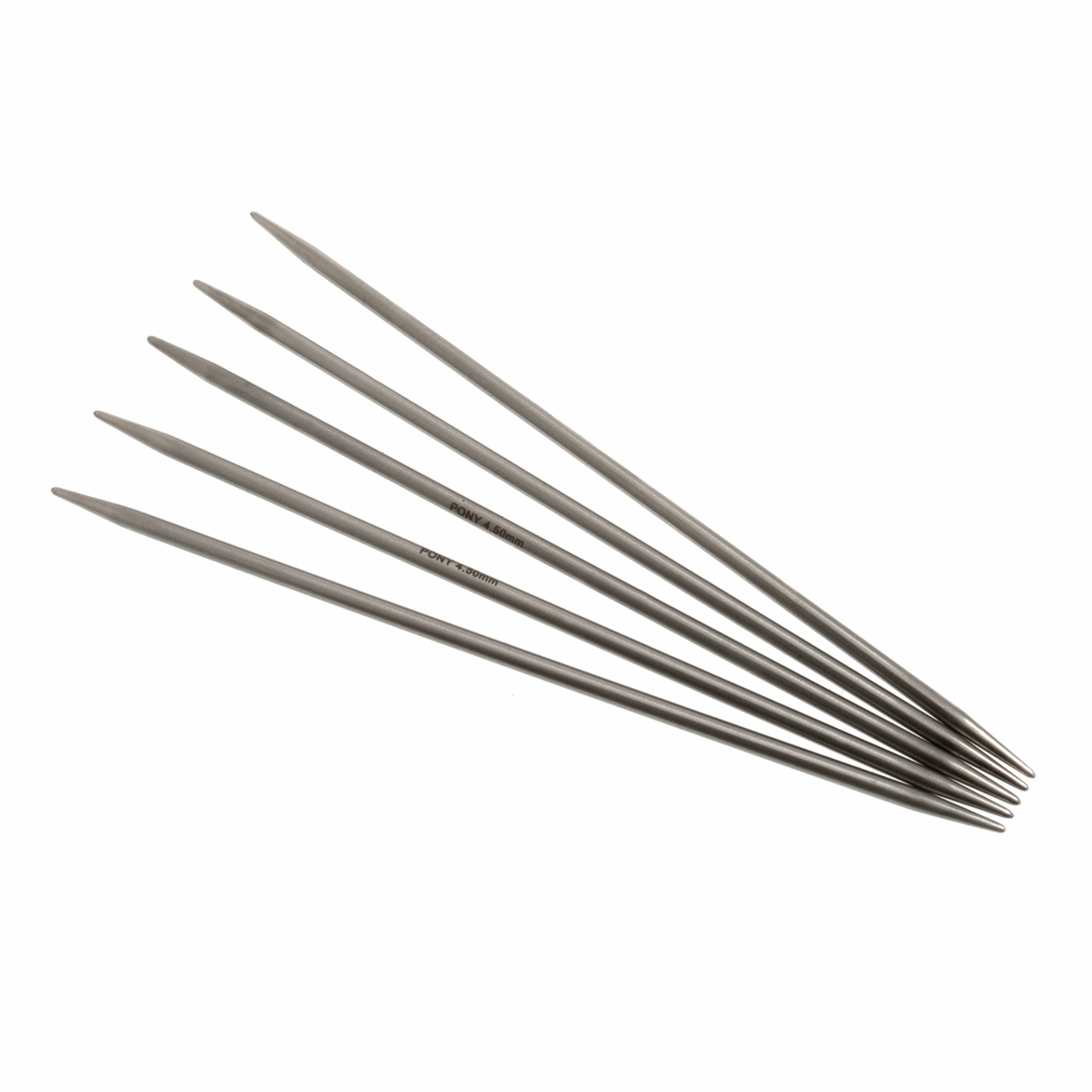 PONY 'Elan' Double-Ended Stainless Steel Knitting Pins - 20cm x 4.50mm (Set of 5)