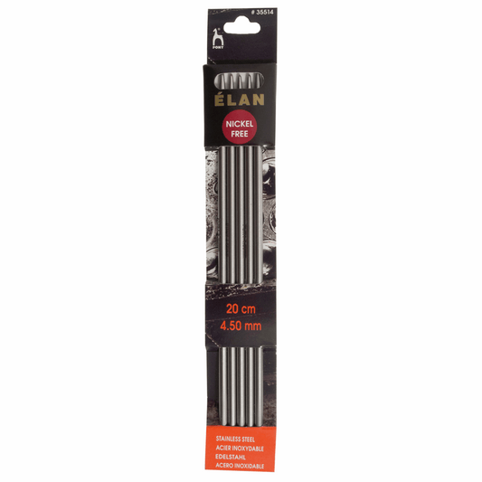 PONY 'Elan' Double-Ended Stainless Steel Knitting Pins - 20cm x 4.50mm (Set of 5)