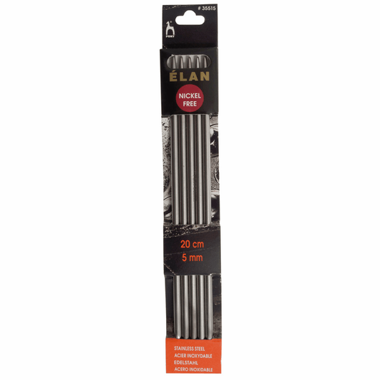 PONY 'Elan' Double-Ended Stainless Steel Knitting Pins - 20cm x 5.00mm (Set of 5)