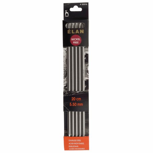 PONY 'Elan' Double-Ended Stainless Steel Knitting Pins (Set of 5) - 20cm x 5.50mm