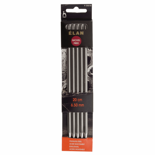 PONY 'Elan' Double-Ended Stainless Steel Knitting Pins (Set of 5) - 20cm x 6.50mm