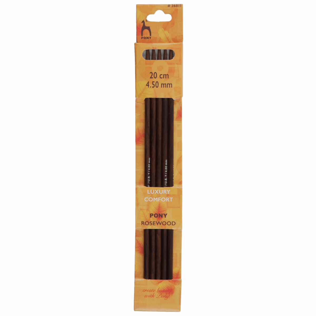 PONY 'Rosewood' Double-Ended Knitting Pins - 20cm x 4.50mm (Set of 5)