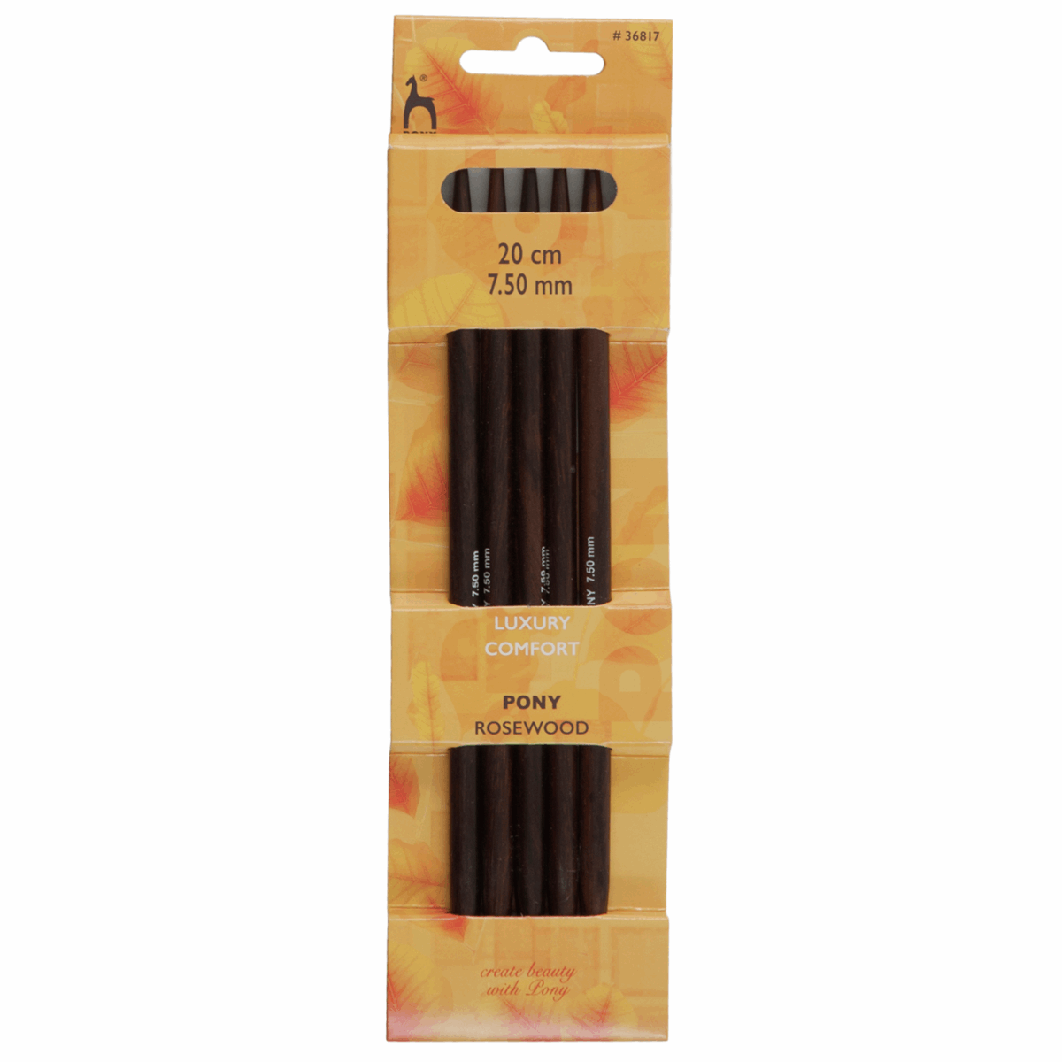 PONY 'Rosewood' Double-Ended Knitting Pins - 20cm x 7.50mm (Set of 5)