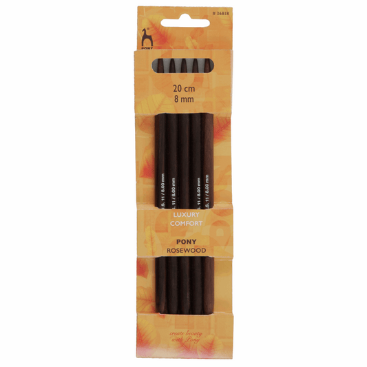 PONY 'Rosewood' Double-Ended Knitting Pins - 20cm x 8.00mm (Set of 5)