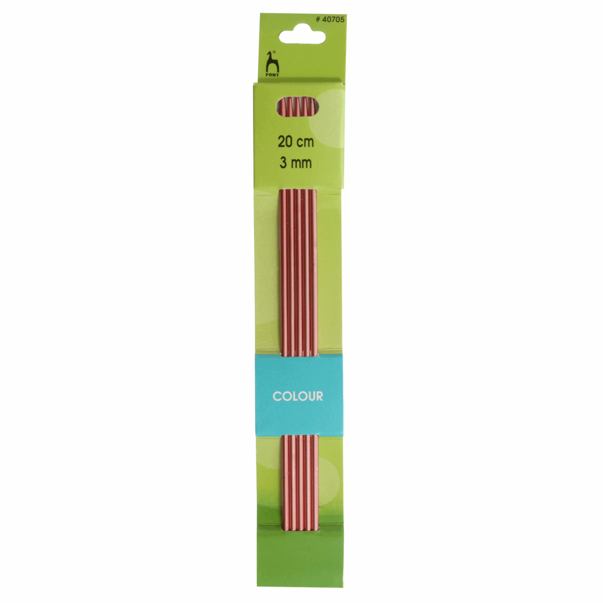 PONY Double-Ended Coloured Aluminium Knitting Pins - 20cm x 3.00mm (Set of 5)