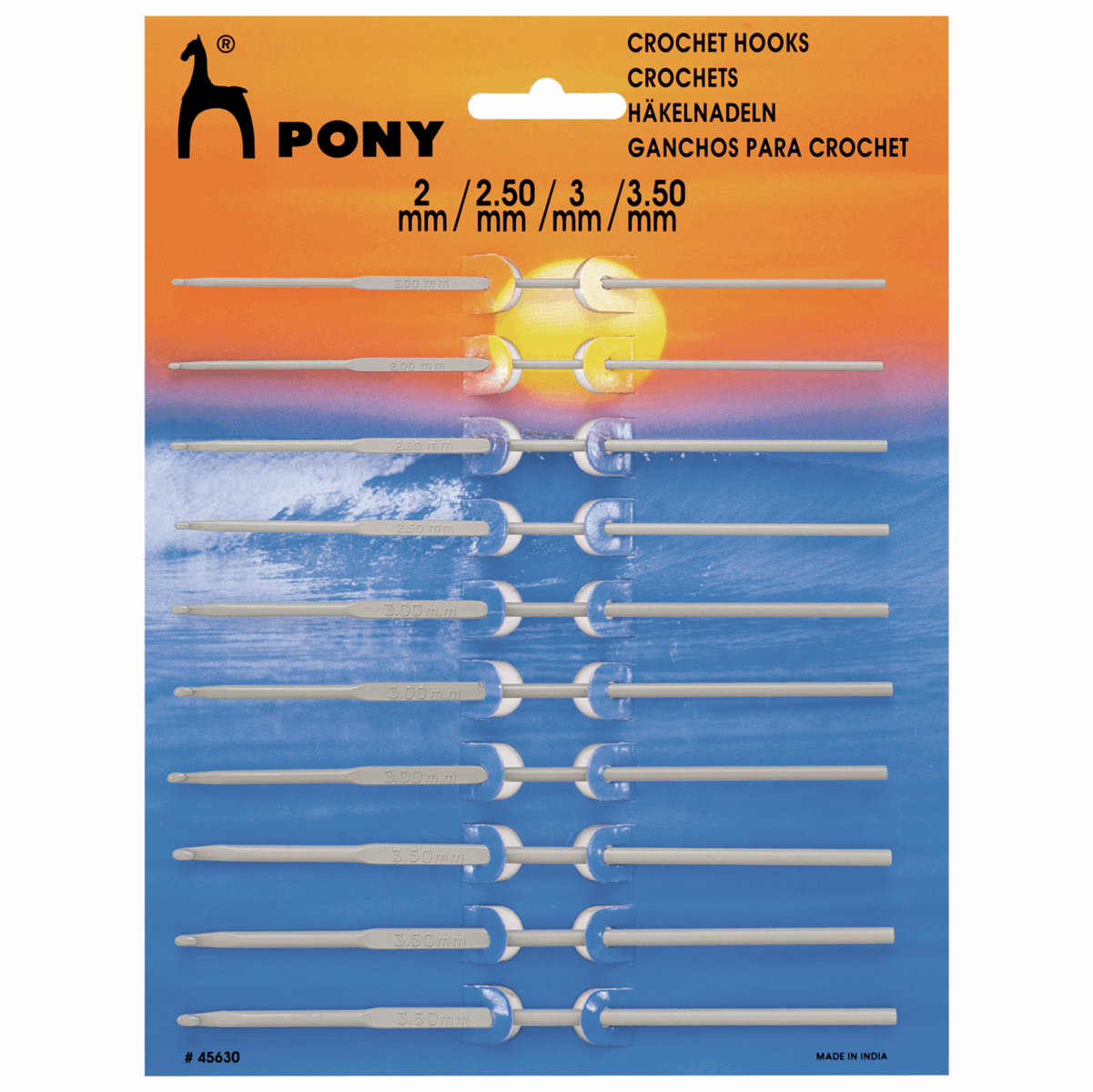 PONY Aluminium Crochet Hook Set - 2mm-3.50mm (10 Assorted Sizes)