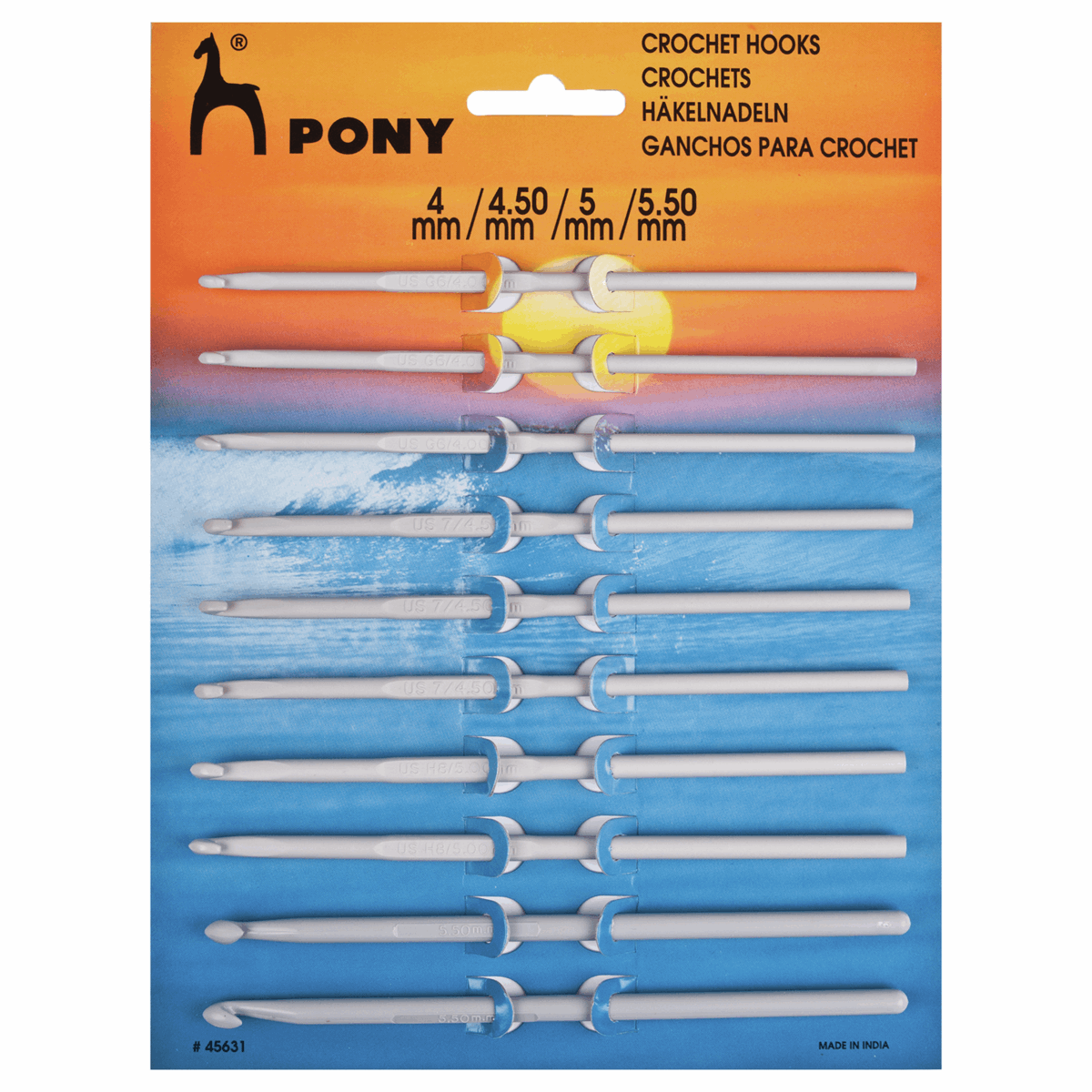 PONY Aluminium Crochet Hook Set - 4mm-5.50mm (10 x Assorted Sizes)