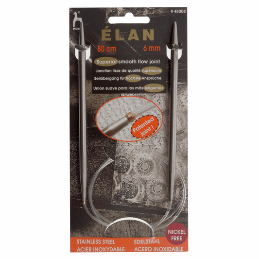 PONY 'Elan' Circular Fixed Stainless Steel Knitting Pins - 80cm x 6.00mm