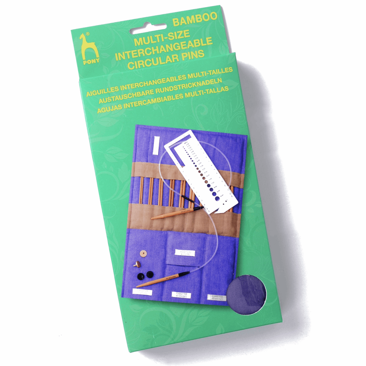 Pony Interchangeable Multi-size Circular Bamboo Knitting Pins with Fabric Case