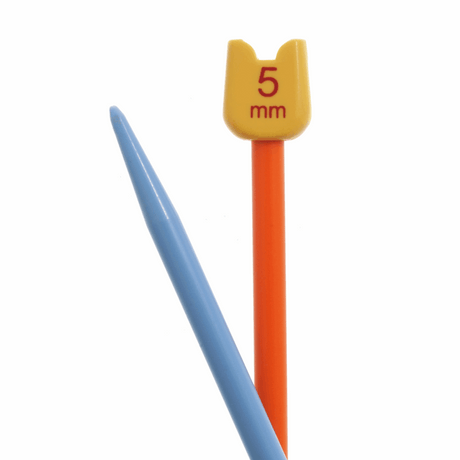 PONY Children's Coloured Plastic Single-Ended Knitting Pins - 18cm x 5mm (Orange/Blue)