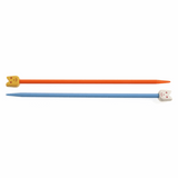 PONY Children's Coloured Plastic Single-Ended Knitting Pins - 18cm x 5mm (Orange/Blue)