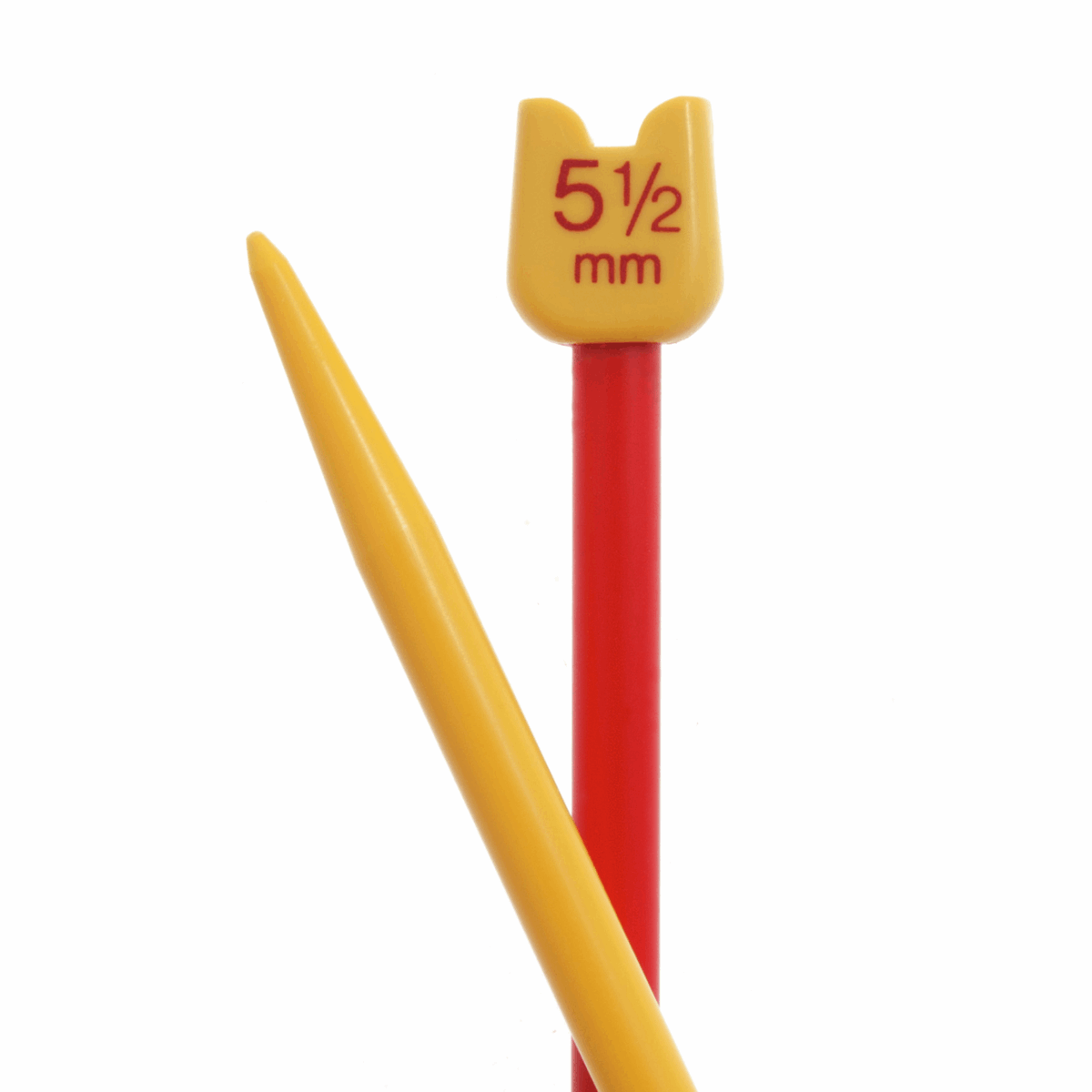 PONY Children's Coloured Plastic Single-Ended Knitting Pins - 18cm x 5.50mm (Red/Yellow)