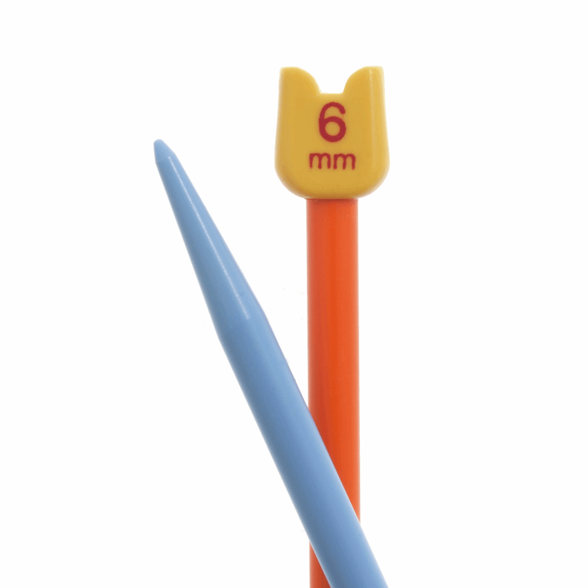 PONY Children's Coloured Plastic Single-Ended Knitting Pins - 18cm x 6mm (Orange/Blue)