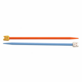 PONY Children's Coloured Plastic Single-Ended Knitting Pins - 18cm x 6mm (Orange/Blue)