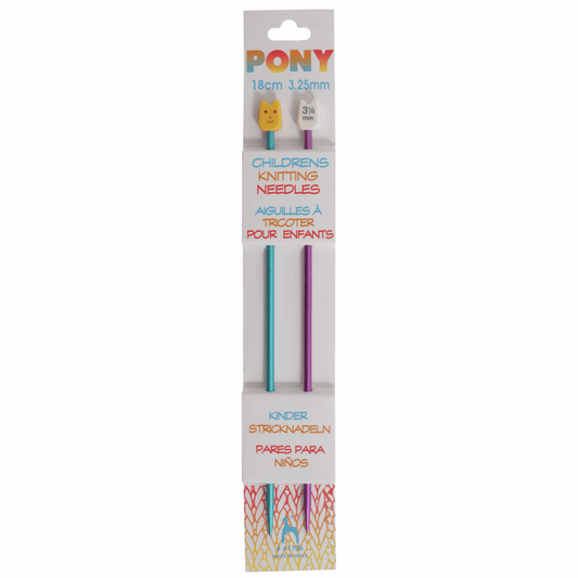 PONY Children's Coloured Aluminium Single-Ended Knitting Pins - 18cm x 3.25mm (Blue/Magenta)