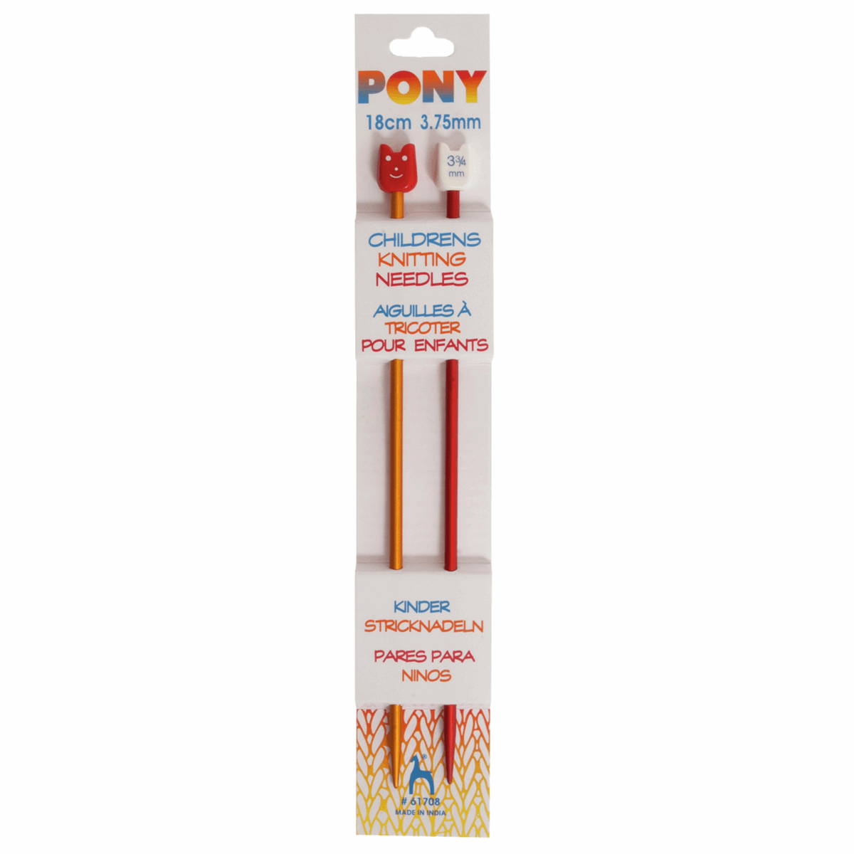 PONY Children's Coloured Aluminium Single-Ended Knitting Pins - 18cm x 3.75mm (Red/Yellow)