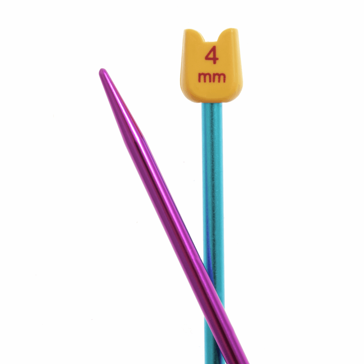 PONY Children's Coloured Aluminium Single-Ended Knitting Pins - 18cm x 4mm (Blue/Magenta)