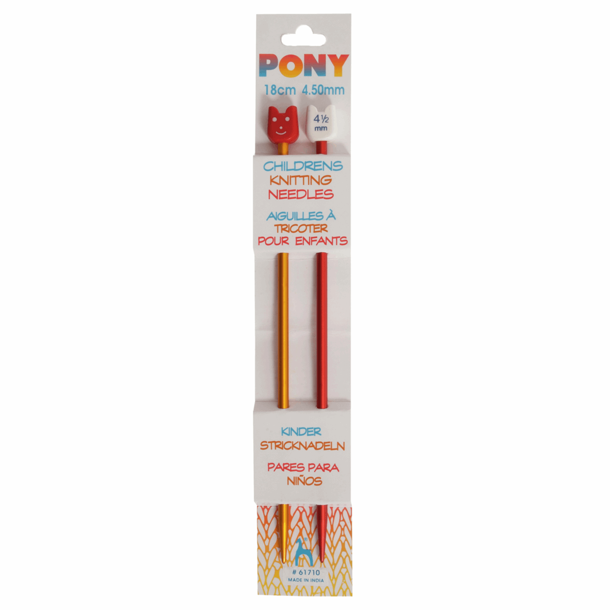 PONY Children's Coloured Aluminium Single-Ended Knitting Pins - 18cm x 4.5mm (Red/Yellow)